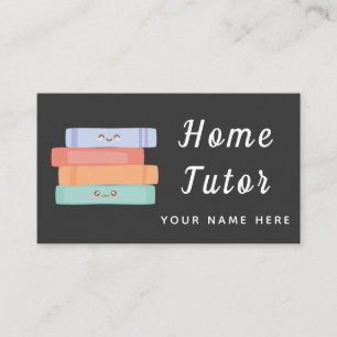 Cute Kawaii Books Home Tutor Teacher Simple Grey Business Card