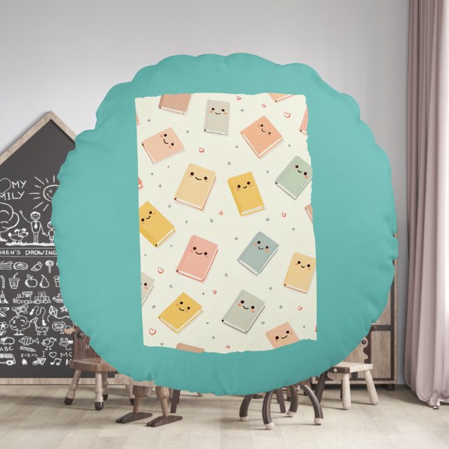 Cute Kawaii Books Round Pillow (Creator Uploaded)