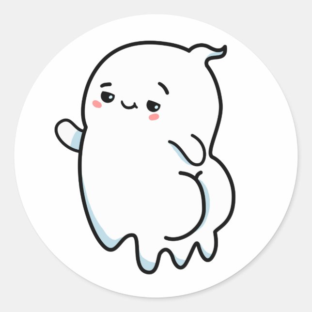 Cute Kawaii Bootylicious Ghost Classic Round Sticker (Front)