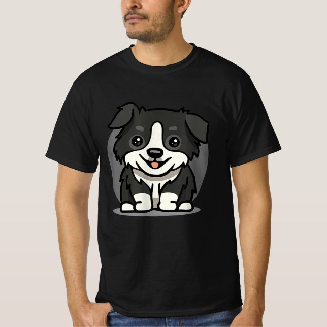 Cute Kawaii Border Collie Chibi T-Shirt (Front)