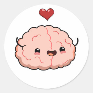 Cute Kawaii Brain Classic Round Sticker