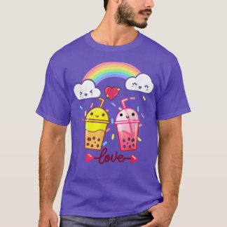 Cute Kawaii Bubble Boba Milk TeaFunny Rainbow Hear T-Shirt