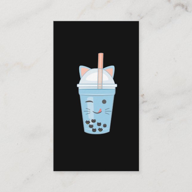 Cute Kawaii Bubble Tea Boba Milk Tea Cat Business Card (Front)