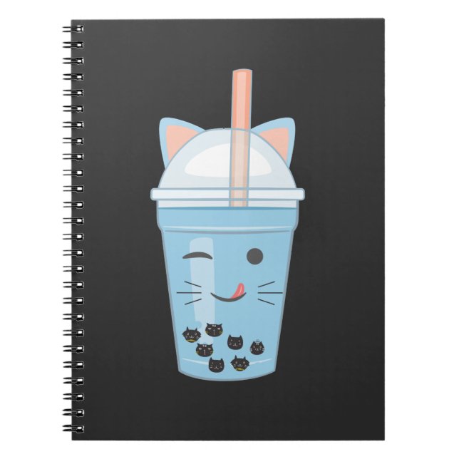 Cute Kawaii Bubble Tea Boba Milk Tea Cat Notebook (Front)