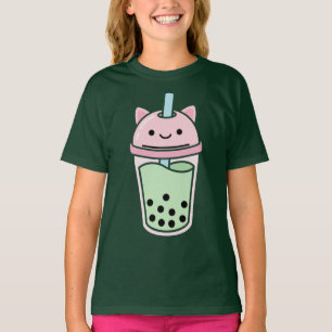 Cute Kawaii Bubble Tea Cat Cup Pastel Cartoon Illu T-Shirt