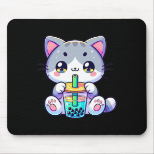 Cute Kawaii Bubble Tea Cat Japanese Kitten Anime  Mouse Mat