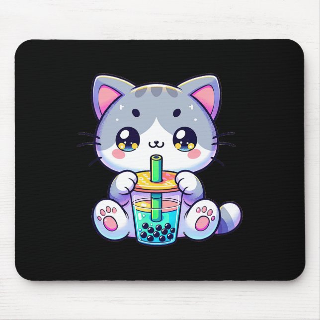 Cute Kawaii Bubble Tea Cat Japanese Kitten Anime  Mouse Mat (Front)