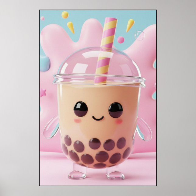 Cute Kawaii Bubble Tea Character Poster (Front)