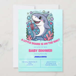 Cute Kawaii Bubble Tea Shark Baby Shower Invitation