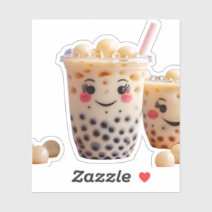 Cute Kawaii Bubble Tea Sticker with Blushing Face 