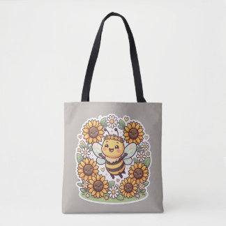 Cute Kawaii Bumble Bee Sunflower Tote Bag