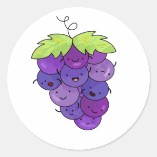 Cute Kawaii Bunch Of Grapes Classic Round Sticker
