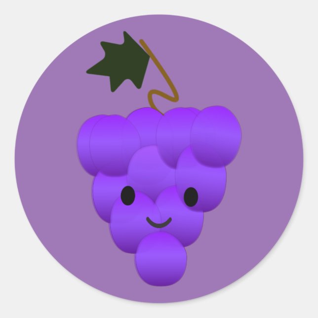 Cute Kawaii Bunch of Grapes Classic Round Sticker (Front)