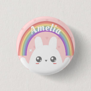 Cute Kawaii Bunny and Rainbow Personalised 3 Cm Round Badge