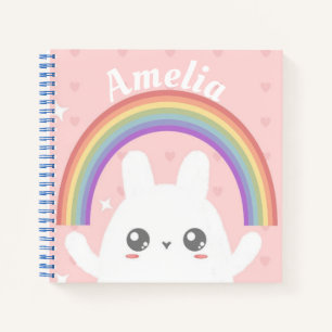 Cute Kawaii Bunny and Rainbow Personalised Notebook