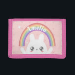Cute Kawaii Bunny and Rainbow Personalised Trifold Wallet<br><div class="desc">Cute kawaii fluffy bunny under a personalised rainbow.</div>