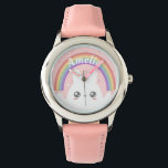 Cute Kawaii Bunny and Rainbow Personalised Watch<br><div class="desc">Cute kawaii fluffy bunny under a personalised rainbow.</div>