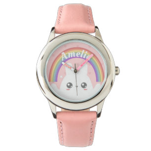 Cute Kawaii Bunny and Rainbow Personalised Watch