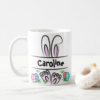 Cute Kawaii Bunny Face Custom Name Easter Coffee Mug