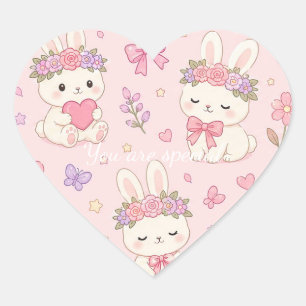 Cute Kawaii Bunny Flower Crown Pattern Heart Sticker