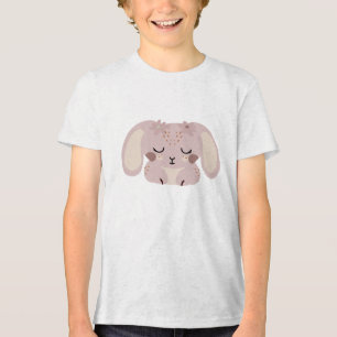 Cute Kawaii Bunny Illustration with Floral Details Tri-Blend Shirt