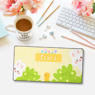 Cute Kawaii Bunny Pastel Spring Flowers Desk Mat
