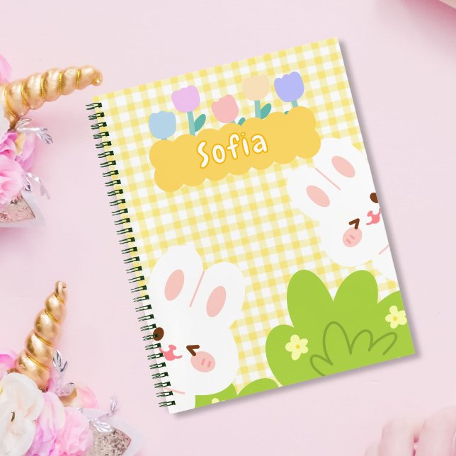 Cute Kawaii Bunny Pastel Spring Flowers Notebook (Creator Uploaded)