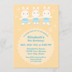 Cute Kawaii Bunny Rabbit Ballerina Girl Birthday Invitation