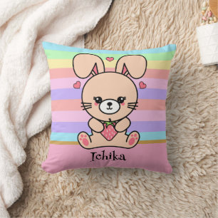 Cute Kawaii Bunny Rabbit Pastel Striped Cushion