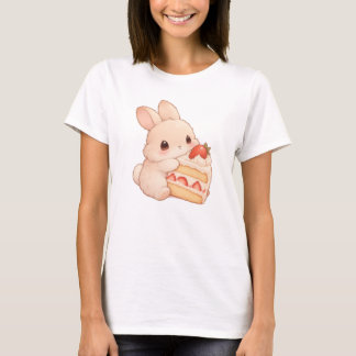 Cute Kawaii bunny with strawberry shortcake slice T-Shirt