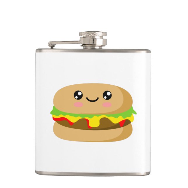 Cute Kawaii burger. Hip Flask (Front)