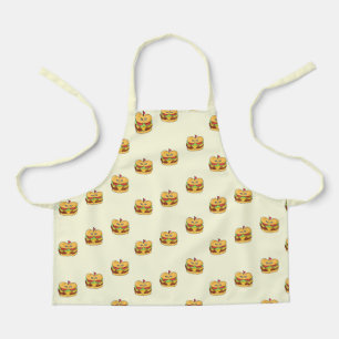 Cute kawaii burgers pattern on cream apron