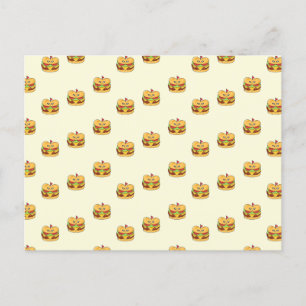 Cute kawaii burgers pattern on cream postcard