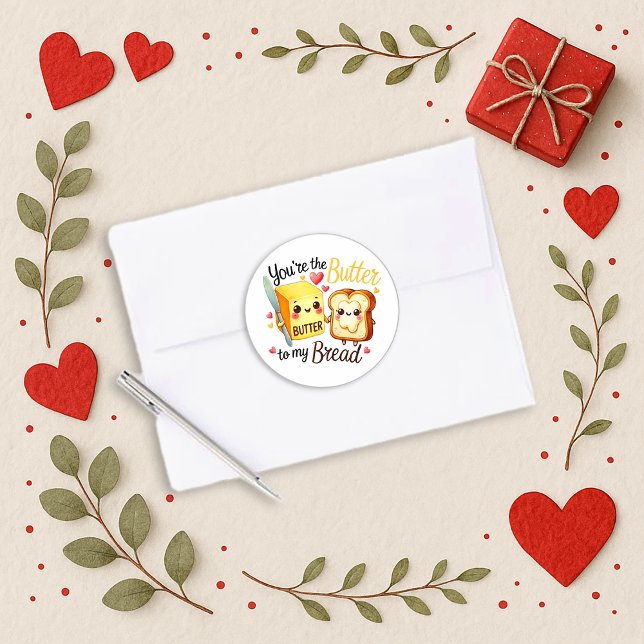 Cute Kawaii Butter and Bread Love Design Classic Round Sticker (Creator Uploaded)