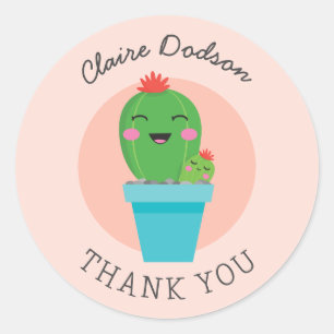Cute kawaii cactus baby shower classic round sticker