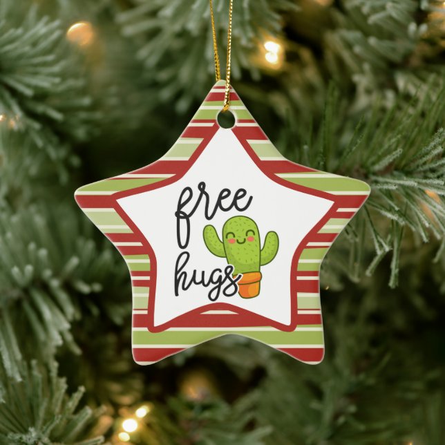 Cute Kawaii cactus free hugs Ceramic Tree Decoration (Tree)