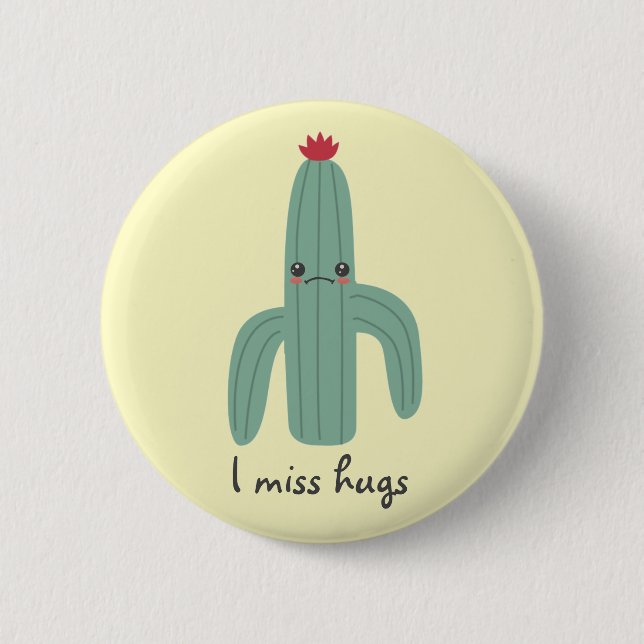 Cute Kawaii Cactus Misses Hugs 6 Cm Round Badge (Front)
