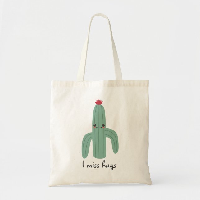 Cute Kawaii Cactus Misses Hugs Tote Bag (Front)