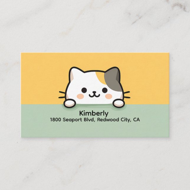 Cute Kawaii Calico Cat Illustration Business Card (Front)
