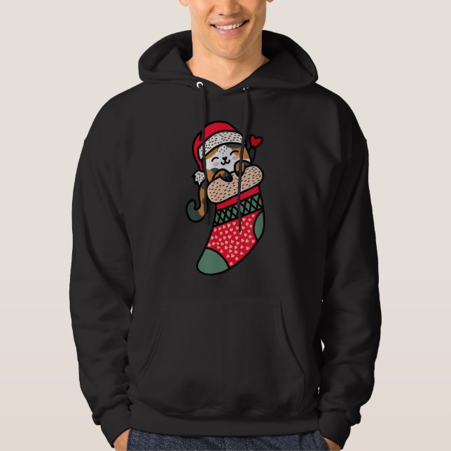 Cute Kawaii Calico Cat In Christmas Sock Hoodie (Front)