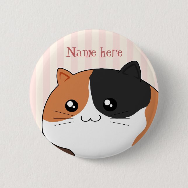 Cute Kawaii Calico kitty cat 6 Cm Round Badge (Front)