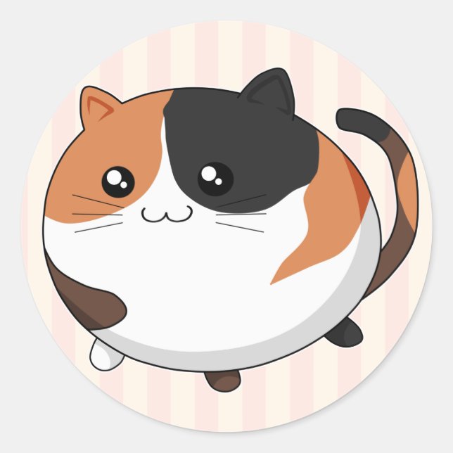 Cute Kawaii Calico kitty cat Classic Round Sticker (Front)