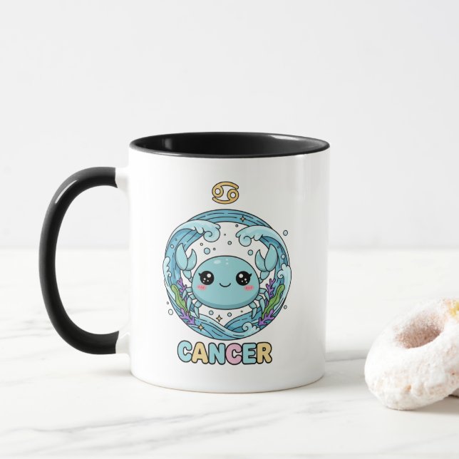 Cute Kawaii Cancer Zodiac Sign Mug (With Donut)