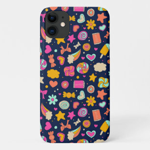 Cute Kawaii Candy Hearts in Happy Pink and Navy iPhone 11 Case
