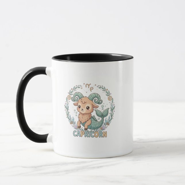 Cute Kawaii Capricorn Zodiac Sign Mug (Left)