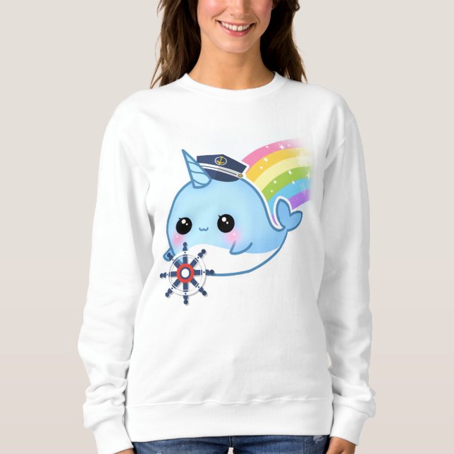 Cute kawaii captain narwhal with rainbow sweatshirt (Front)