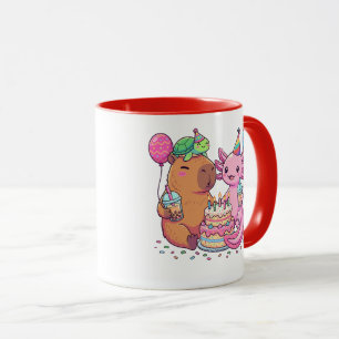 Cute Kawaii Capybara and Axolotl Birthday Party Mug