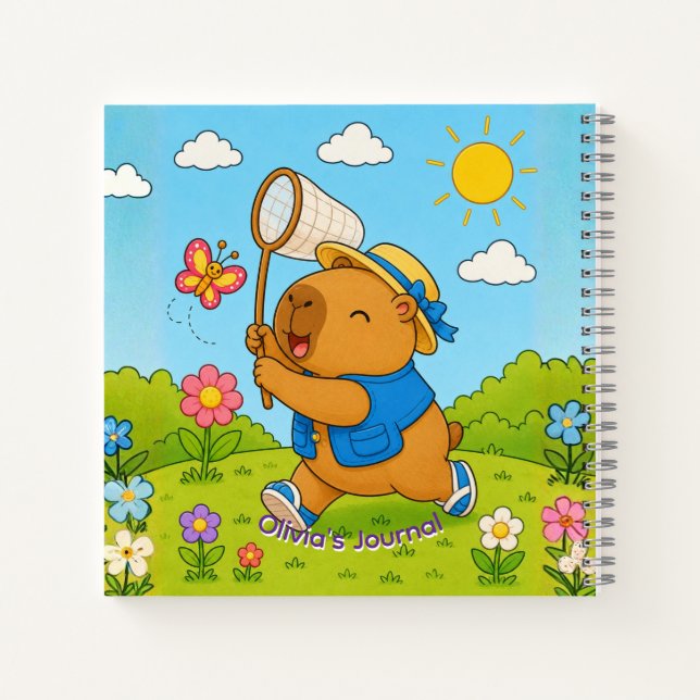 Cute Kawaii Capybara Personalised Name Spiral Note Notebook (Back)