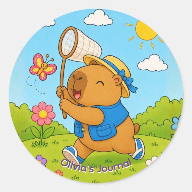Cute Kawaii Capybara Personalised Name Sticker (Front)