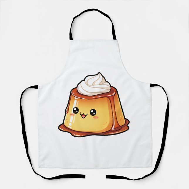 Cute Kawaii Caramel Pudding Dessert Character Apron (Front)
